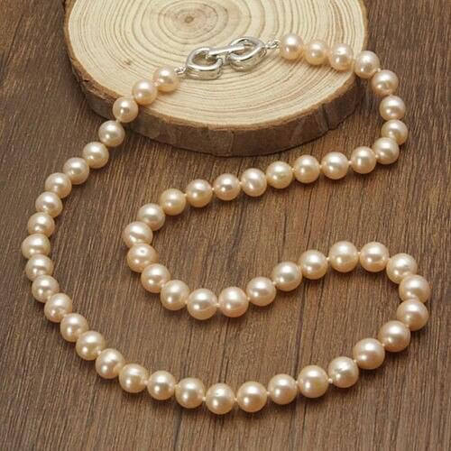 NW Fashion AAA 7-8mm Cultured Freshwater White Real Pearl Necklace