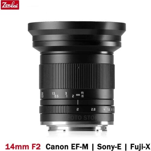Zonlai 14mm F2 Lens for Fujifilm fuji X Sony E Canon EF-M mount Cameras Ultra Wide Angle MF Prime Lens for A7 A6400 X-T30 X-T4