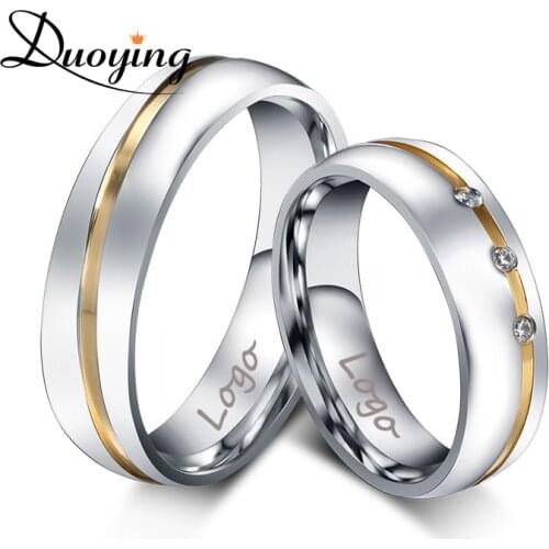 DUOYING Custom Name Wedding Rings Valentines jewelry with Engraving inside Stainless Steel Rings with AAA+ CZ Stone never fade