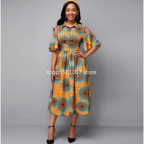 African Print Dresses for Women Dress Flare Sleeve Flowers African Clothes Plus Size Retro Africa Bodycon Christmas Robe