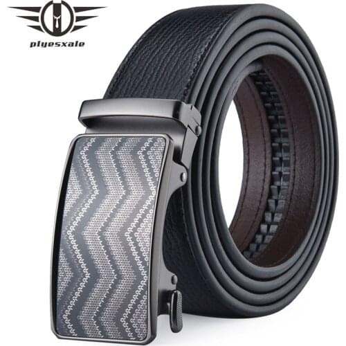 Plyesxale Genuien Leather Men Belt Top Quality Luxury Leather Belts for Men Strap Male Metal Automatic Buckle Black Brown B704