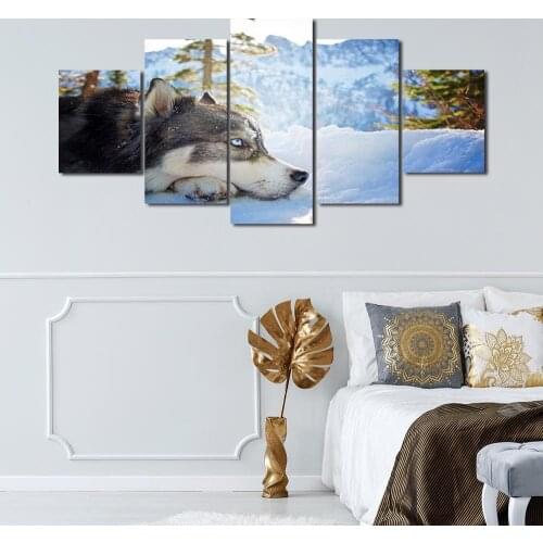 Modern Canvas Painting Husky Dogs Pet Winter Poster Film Posters and Prints Wall Art Picture for Living Room Decor with Frame