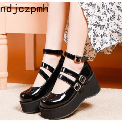 Women shoes loli sweet lolita shoes platform round head thick heel women shoes kawaii cosplay Mary Jane shoes big size 34-48