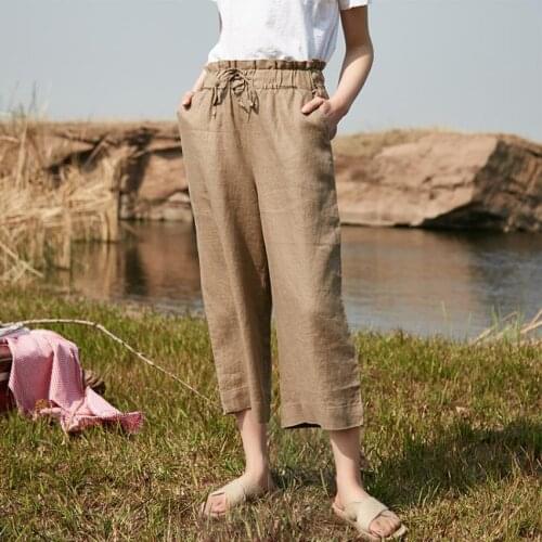 Japanese Literary and artistic comfort Linen pants drape wide-leg pants summer thin linen long pants plus size loose linen pant