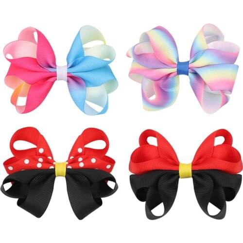 Rainbow Girl Big BOWS Colorful Printed Knot Ribbon Bow Hair Clips for Girls Handmade Boutique Hair Clip Children Hair Accessorie