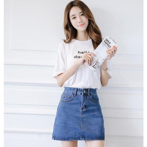 OIONINOS 2019 Summer Plus Size High Waist Skirts Womens Jeans Skirt Female Saias All-matched Casual A Line Denim Skirt E13
