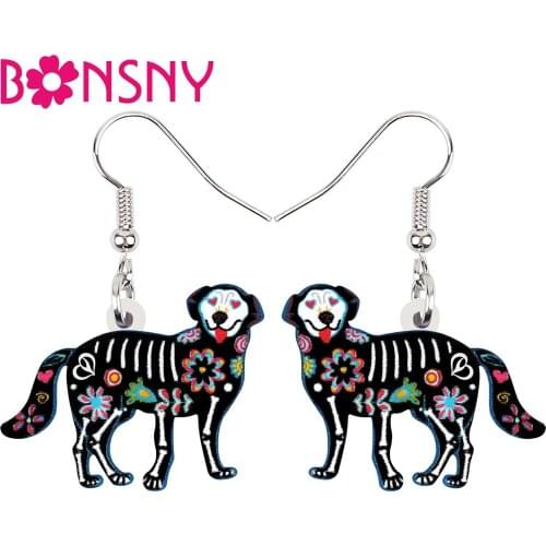 BONSNY Acrylic Halloween Sweet Flowers Skull Skeleton Dogs Earrings Fashion Drop Dangle Pets Gift Jewelry For Women Girl