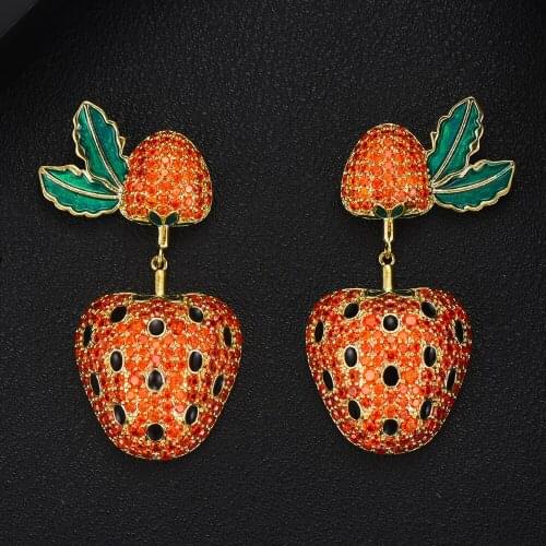 Blachette Sweet Cute Charm Orange Strawberry Pendant Earrings for Women Bridal Wedding Boucle d'Oreille Femme New Fashion