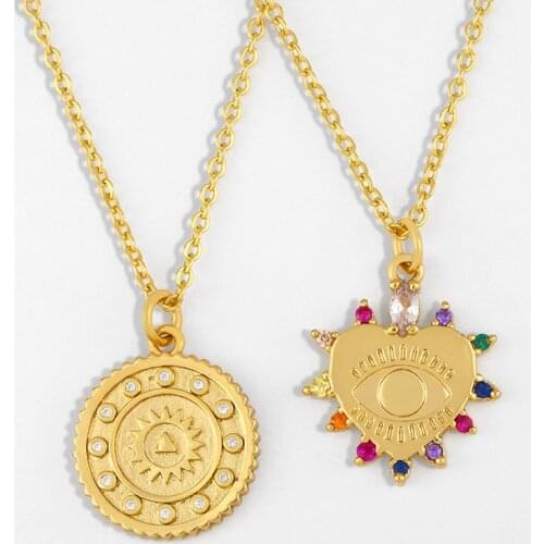 CZ Zirconia Evil Eye Necklace For Women Multicolor Heart Necklace Pendant Stone Round Circle Gold Chain Turkish Jewelry nker36
