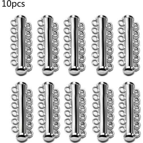 R2LE 10Pcs Layered Bracelet Necklaces Slide Strong Magnetic Clasps Tubes Lock Rhodium Plated Buckle Hook Jewelry Findings