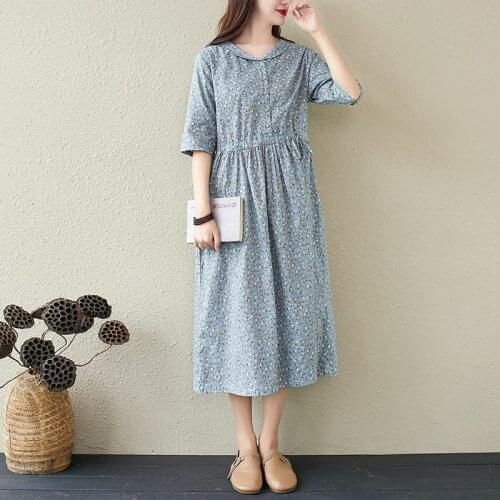 100% Cotton Women Summer Casual Dress New Arrival 2021 Preppy Style Peter Pan Collar Mori Girls A-line Long Dresses S3927