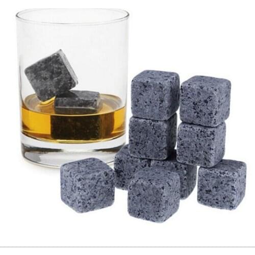 100 sets 9 Pcs Whisky Ice Stones Wine Drinks Cooler Cubes Whiskey Rocks Granite Pouch Reusable Cubes Granite Whisky Stones