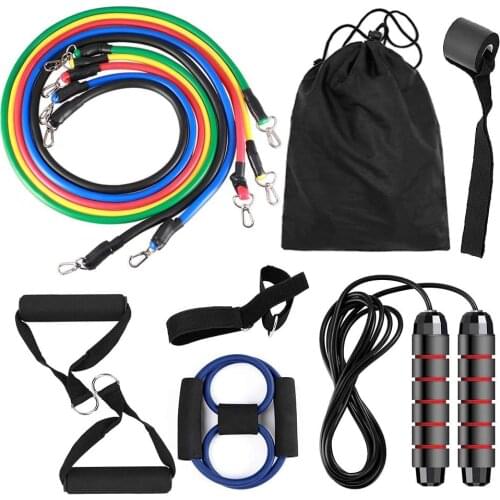 13pcs Pull Rope Resistance Bands Set with Jump Rope Door Anchor Ankle Straps Handles 8-Shaped stretch Band for Home Gym Workout