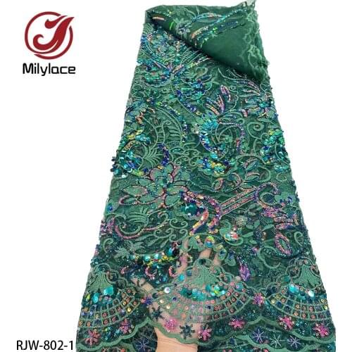 2021 High Quality Nigerian French Net Lace Luxury 3D Lace Embroidery Sequin African Lace Fabric 5 Yards for Party RJW-802