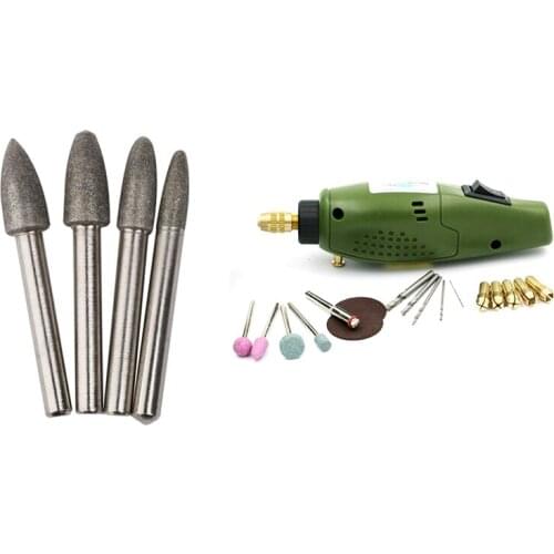 4 Pcs Diamond Rod 6 Mm Coating Grinding Burrs Bits & 1 Pcs Electric Grinder Mini Drill For Dremel Grinding Set Us Plug