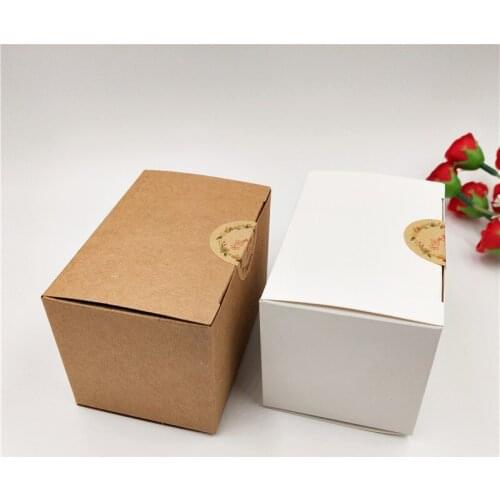 40Pcs/Lot 9x6x6cm White Brown Kraft Paper Party Wedding Favor Candy Gift Box With Garland Stickers For Display Valentines Day