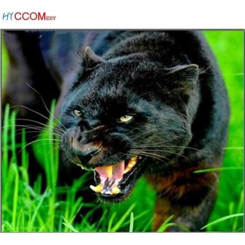 Diamond Painting Cross Stitch Black Wild Cat Diy Diamond Embroidery Full Square & Round Diamond Mosaic Decoration Ki