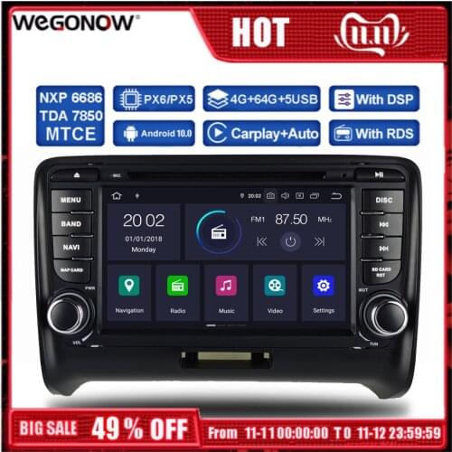 PX6 DSP Android 10 6 core 4GB RAM 64GB ROM Car DVD Player GPS map Bluetooth 5.0 RDS Radio wifi MIC For Audi TT 2006 - 2015