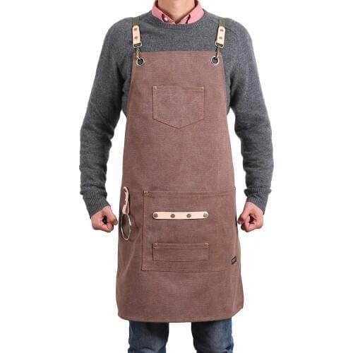 DEETRUST BBQ Canvas Apron Bib Chef Kitchen Apron for Women Men Barista Bartender Pockets home barber cook Coffee Restaurant