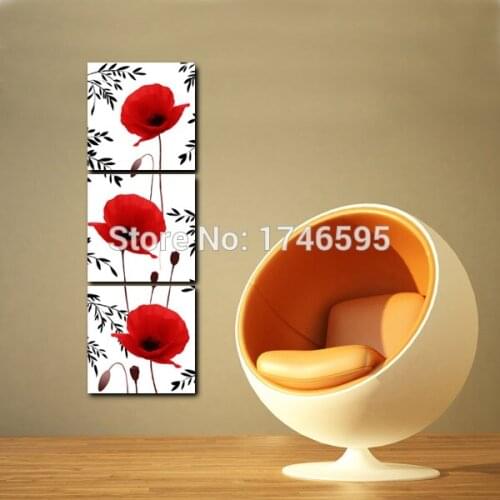 Big 3pc home wall decor red corn poppy flower Wall Art picture for living room bedroom wall decor printed Painting on Canvas art