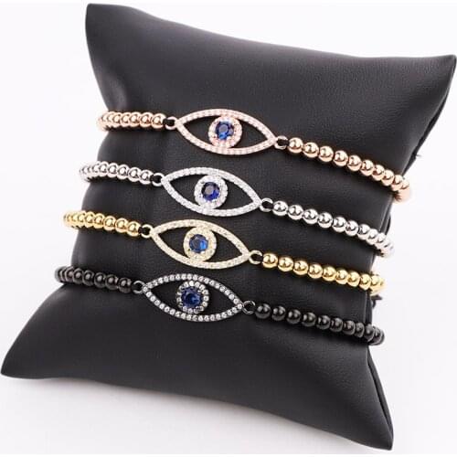 Classic Design CZ Pave Eye Charm Small Stainless Steel Beads Macrame Bracelet Women Men