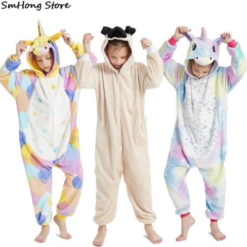 One Piece Hooded Jumpsuits Children Unicorn Kigurumi Pajamas Baby Homewear Kids Pyjamas Anime Cartoon Girls Pajama Homewear