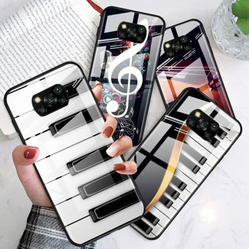 Love Music Guitar for Xiaomi POCO X3 NFC F3 M2 X2 F2 Redmi K30 Redmi Note 9 Pro Luxury Tempered Glass Phone Case Cover