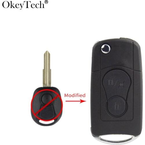 Okeytech 2 Buttons Flip Folding Remote Car Key Case For Ssangyong Actyon SUV Kyron Rexton Key Shell Fob Uncut Blade Case Cover