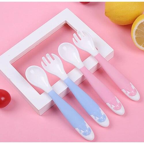 Baby Cutlery Easy Grip Heat-resistant Twistable Self Feeding Learning Spoon Fork Practical Delicate Durable Kitchen Tool
