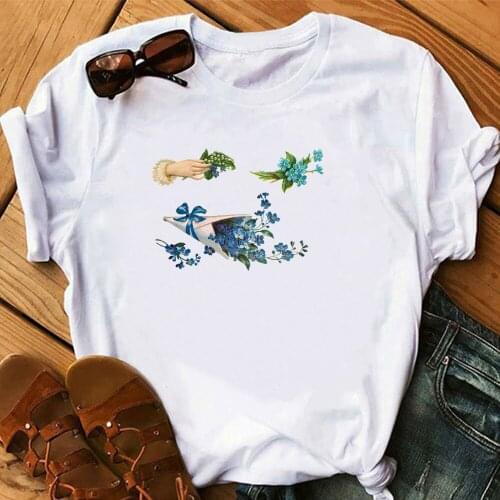Fresh flowers Print T Shirt Women Fashion T-shirt Graphic Cute Cartoon Tshirt Korean Style Top Tees Female TX9570