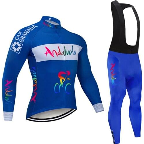 Team Andalucia Long Sleeve Cycling Jersey Set Bib Pants Ropa Ciclismo Bicycle Clothing MTB Bike Jersey Uniform Men Clothes
