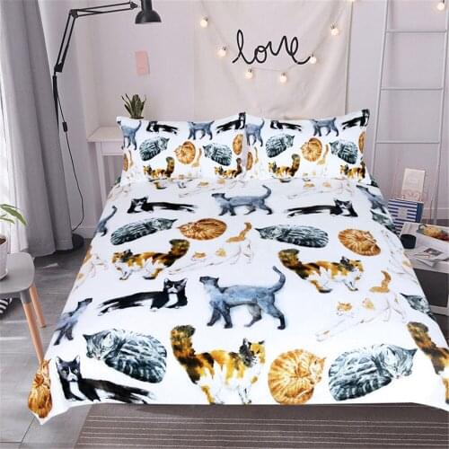 Adult Duvet Cover Set 3D Printed Animal Cat Comforter 3pcs Bedding Sets King Size Single Full Double bed linen flat sheet