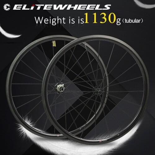 ELITEWHEELS 700C Road Bike Tubular Wheelset Carbon Fiber Bicycle Wheel Bitex Straight Pull Hub For Clmbing Clincher 1130g Only