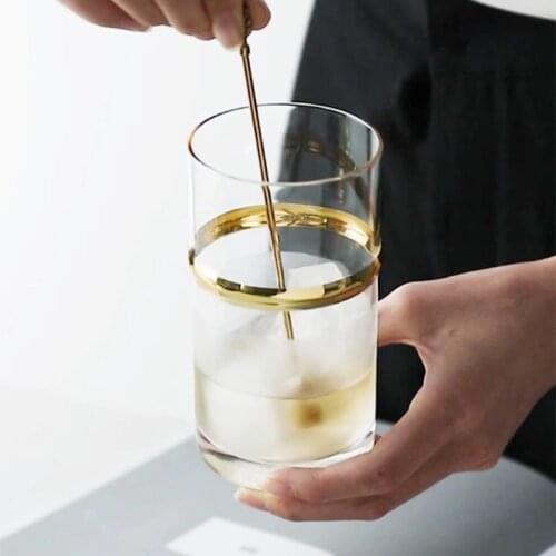 Creative Plated Glass Household Gold Ring Glass Cup Straight Tube Juice Cup Wholesale Glass Wine Cups