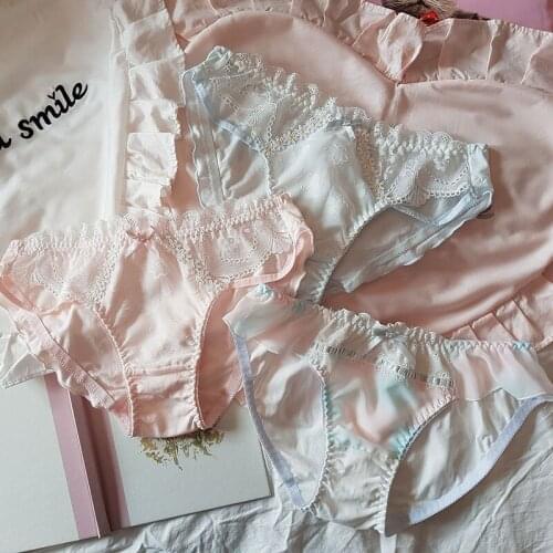 Cute Womens Lace Panties Girls Fairy Kei Briefs Womens Underwear Daily Daisy Angels Wings Hollow Out Trim