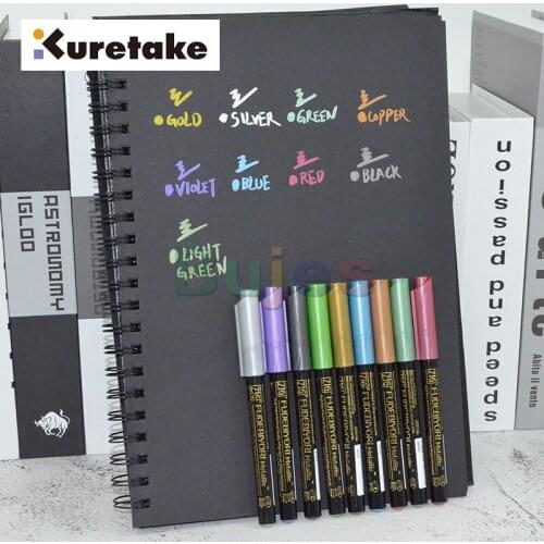 Kuretake ZIG FUDEBIYORI Metallic 8 color set,perfect for lettering,illustration on dark papers,Flexible brush tip,Fude Brush Pen