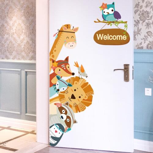 Cartoon Animals Wall Stickers DIY Children Mural Decals for Kids Rooms Baby Bedroom Fridge Wardrobe Door Decoration