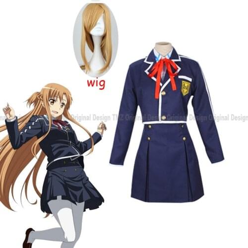 Sword Art Online SAO Yuuki Asuna School Uniform Coat Shirt Skirt Anime Costume Cosplay Costume Dress With Wig