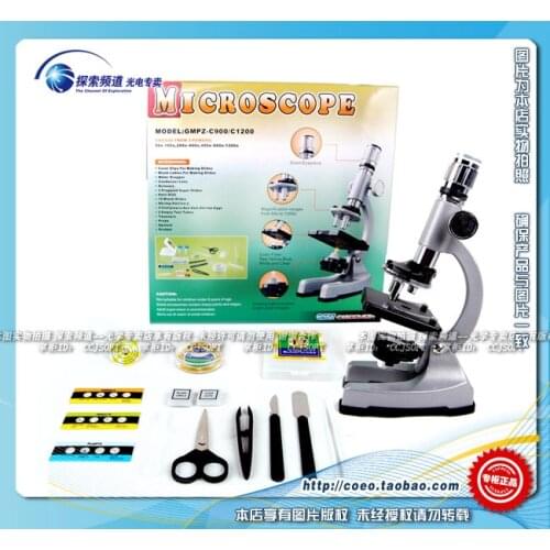 10X 20X Zoom Eyepiece LED Children Bio-Microscope 1200X Illuminated Child Metal Student Monocular Toy Microscope Specimen Slides