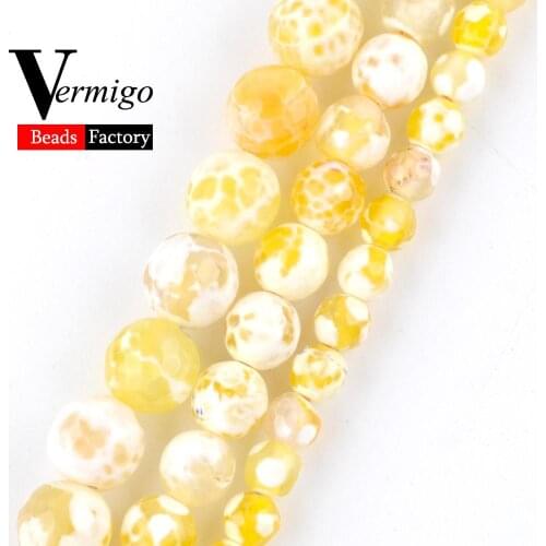 Wholesale Natural Stone Faceted Yellow Fire Agates Beads Onyx Ball Spacer Beads For Jewelry Making 6 8 10mm Diy Bracelet