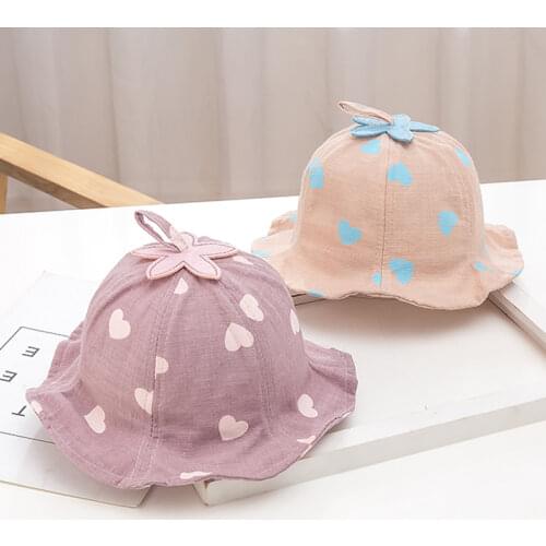 Cute Cotton love Baby Bucket Hat Round Beach Caps Boy Girl Sun Hat for kids 3-36 months match Clothes Summer Baby Girl Sun Hat