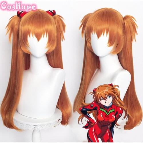 Asuka Langley Cosplay Wig Women 65cm Long Orange Brown Wig Cosplay Anime Cosplay Wigs Heat Resistant Synthetic Wigs Halloween
