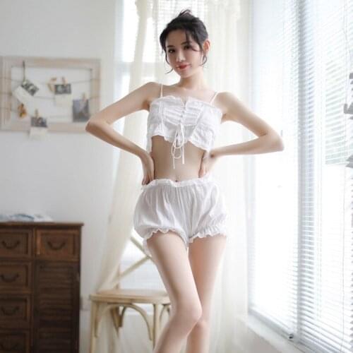 Korean Version Of The Pure Color Sexy Wrapper Chest Hike Pajamas Short Sleeping Pants Set