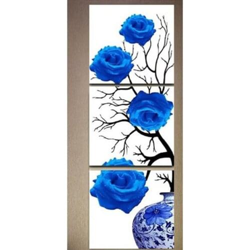 Full round Diamond Mosaic blue Rose Diamond Painting Flower Diamond Embroidery Pictures Of Rhinestone Multi-picture 3pc/set