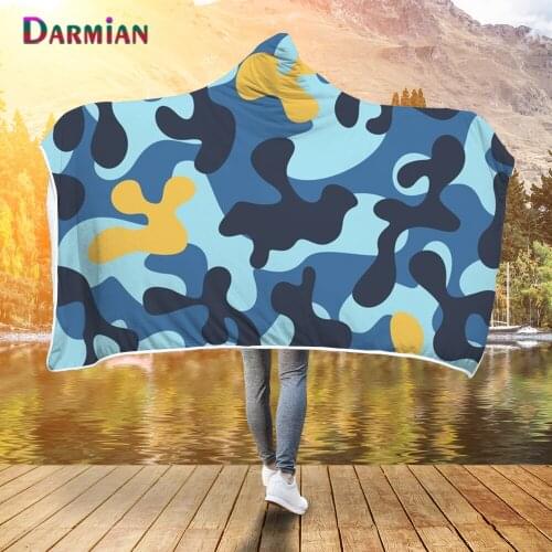 DARMIAN Colorful Camouflage Fashion Design Print Adult Kids Wearable Hooded Blanket Home Office Textile Soft Warm Throw Blankets