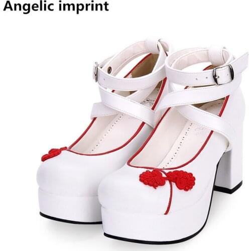Angelic imprint national style woman mori girl lolita cosplay shoes lady high heels pumps women princess dress party shoes 8cm