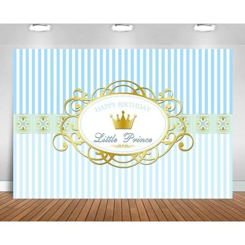 Vinyl Photography Backgrounds Baby Shower Blue Striped Royal Prince Crown Birthday Party Children Backdrop Photo Studio