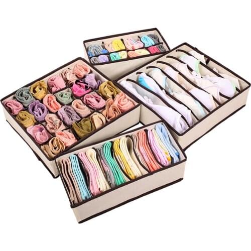 Women Underwear Underpants Storage Box Socks Storage Box 6,7,8,24 Grids Non-woven Multi-function Storage Box Beige Color