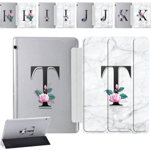Protective Case for Huawei MediaPad T5 10 10.1 Inch/MediaPad T3 10 9.6 Inch 26 Letter PU leather Folding Tri-fold Cover Case
