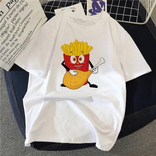 90s Aesthetic Tshirt Vintage Harajuku T-shirt Chips Hamburger Fast Food Women T-shirt Female Korean Style Fashion Girl Tops Tee